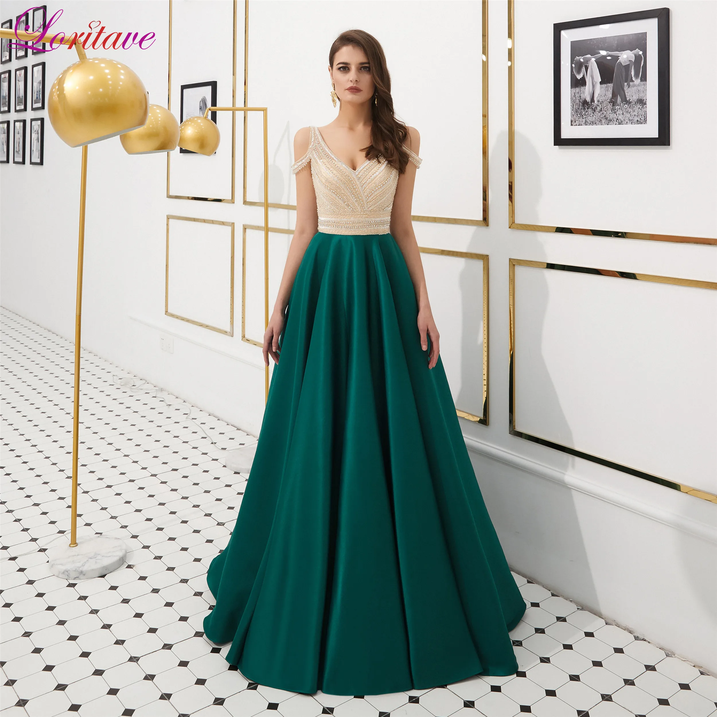 Вечернее платье длинное 2019 A Line V Шея халат украшенный бисером De Soiree мягкое из