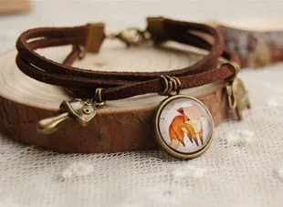 Горячая Fox Стекло подвеска бронзовая слон гриб кулон Многослойные Кожа Витые