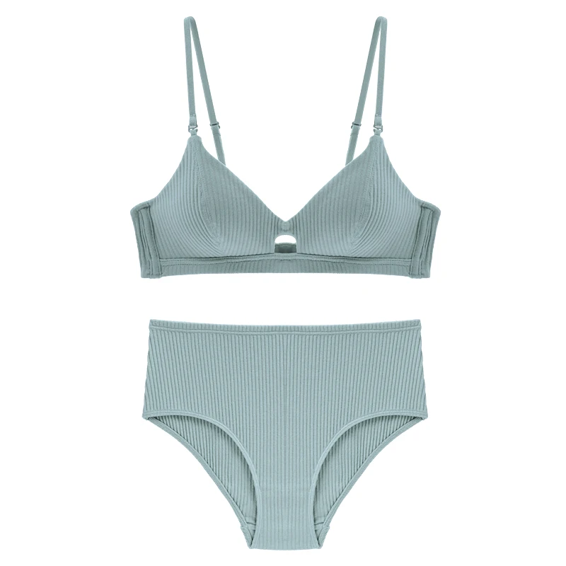 light green CINOON/Высококачественный хлопковый комплект нижнего белья, Модный комплект с бюстгальтером в полоску, благородный комплект нижнего белья для девочек, бюстгальтер пуш-ап, сексуальный бюстгальтер и трусики - Цвет: light green
