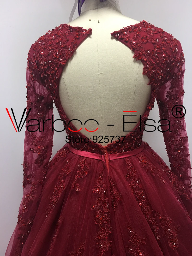 VARBOO_ELSA vestido de noiva Бисер V образным вырезом торжественные платья с красным кружевом с длинным шлейфом мяч халат с рукавами до локтя, свадебные платья в Китае