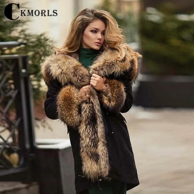 CKMORLS 2018 новая парка из меха енота для женщин зимнее пальто с меховым воротником