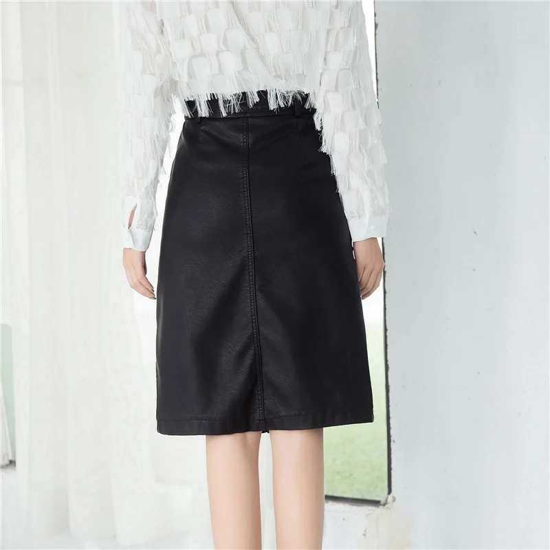 Для женщин Искусственная кожа юбка 2017 миди женские осенние красные черные Цвет