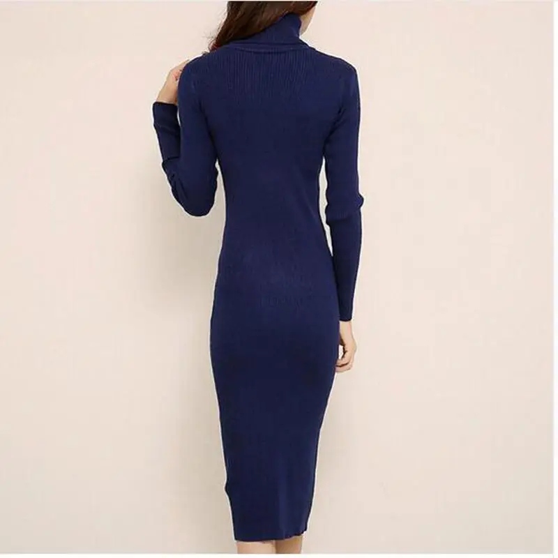 Платье-свитер с высоким воротником осень-зима 2017 Короткое облегающее эластичное