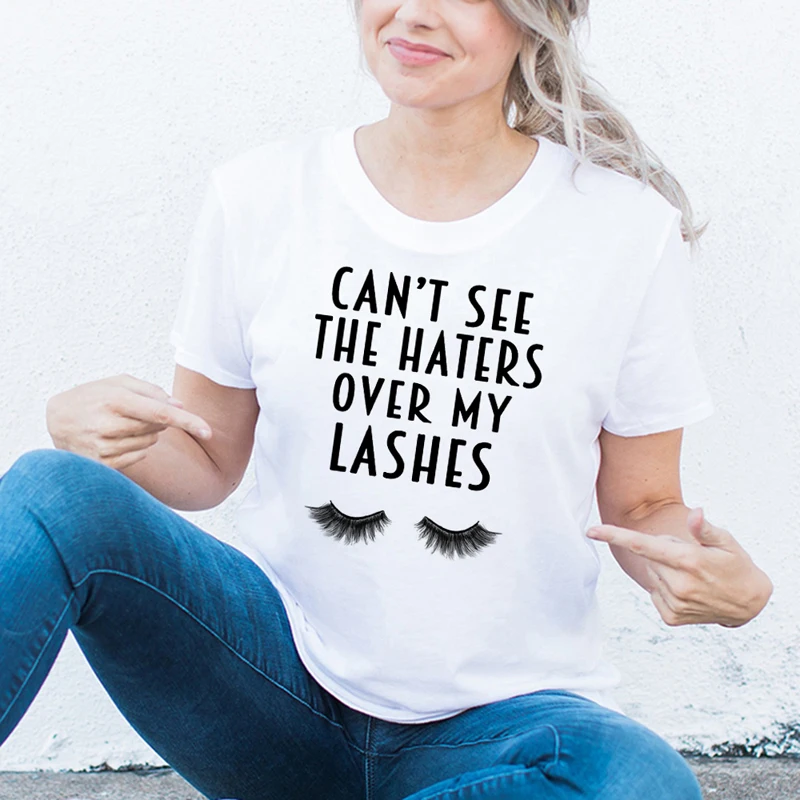 Женская футболка с надписью The Haters Over My Lashes|Футболки| |