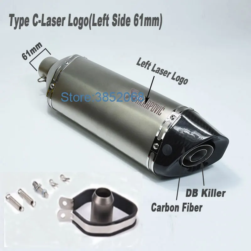 Type C 61mm L-Laser Мотоцикл Akrapovic выхлоп Впускной диаметр 61 мм L: 570 мм/470 мм Мотоцикл углеродного волокна наконечник выхлопа глушитель побег с DB Killer - Цвет: Type C 61mm L-Laser