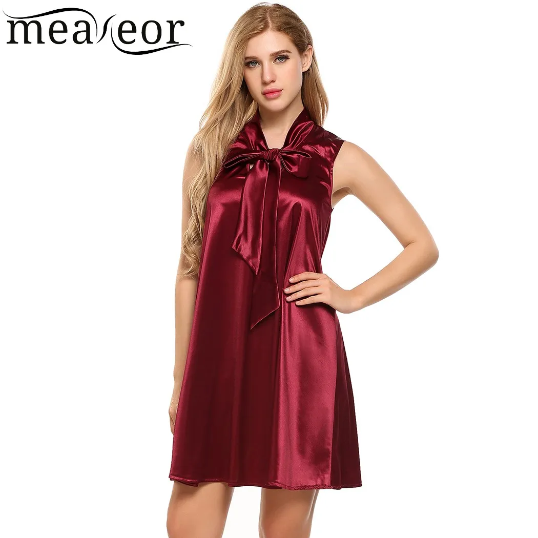 Meaneor с бантом атласное однотонное платье трапециевидной формы женское винтажное