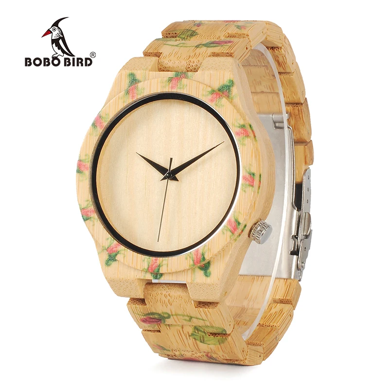 BOBO BIRD WD21 деревянные часы с бамбуковым ремешком цветочным принтом для мужчин