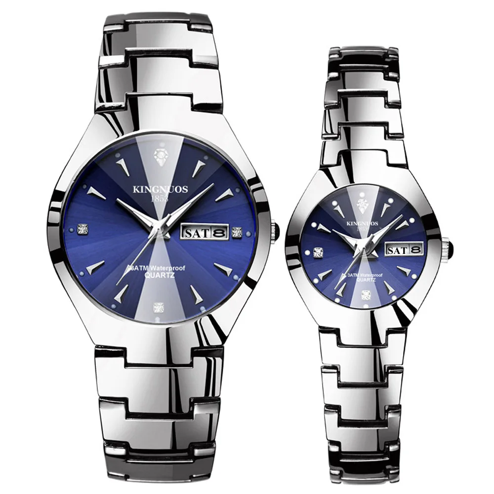 Couple Watches for Lovers Kingnuos Brand Quality Quartz Wrist Watch Men and Women Watches Date Week Luminous Display Pair Hours