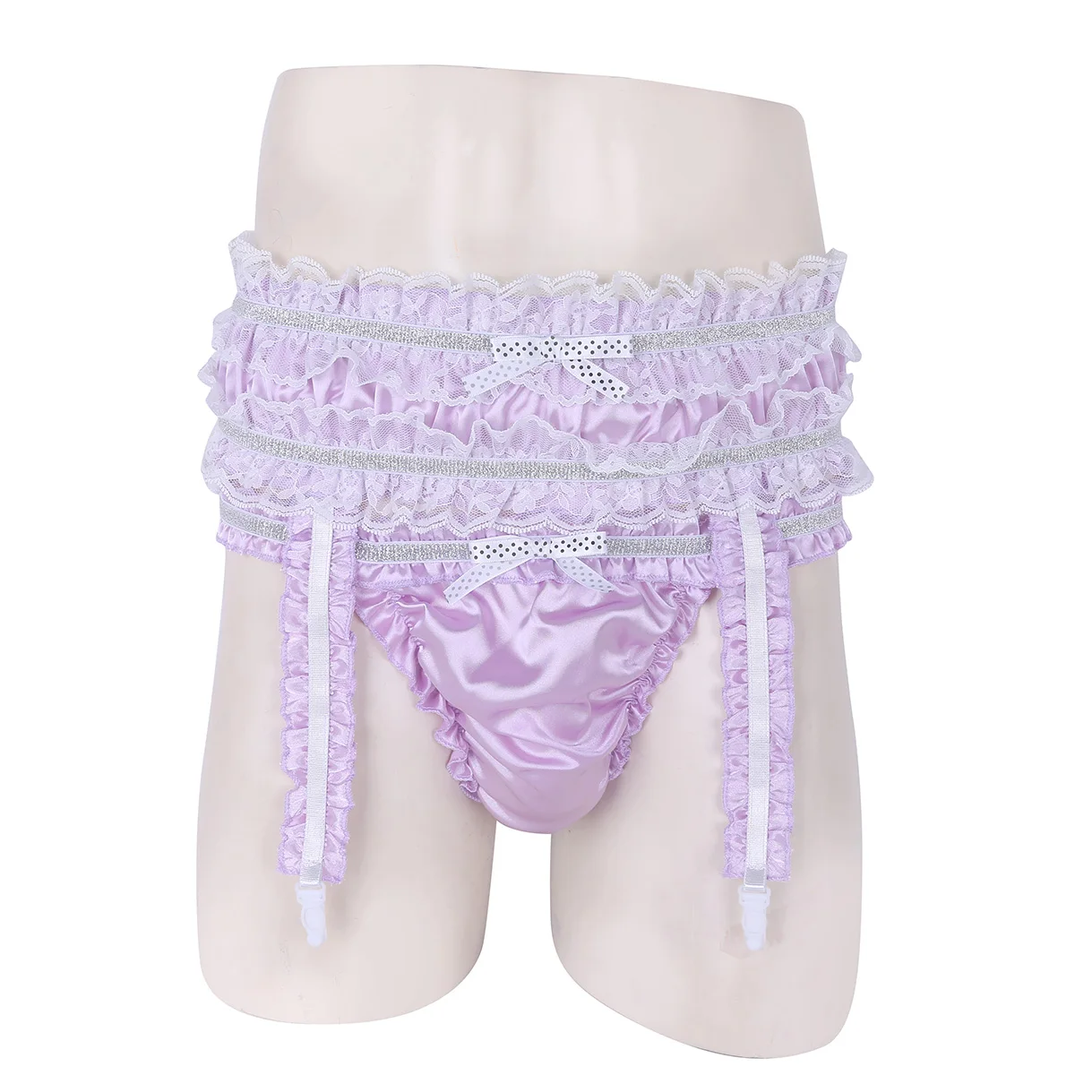 Мужское нижнее белье Sissy, мягкие блестящие атласные трусики с подвязками, рюшами, оборками, низкой посадкой, тянущиеся бикини, трусы, нижнее белье, трусики