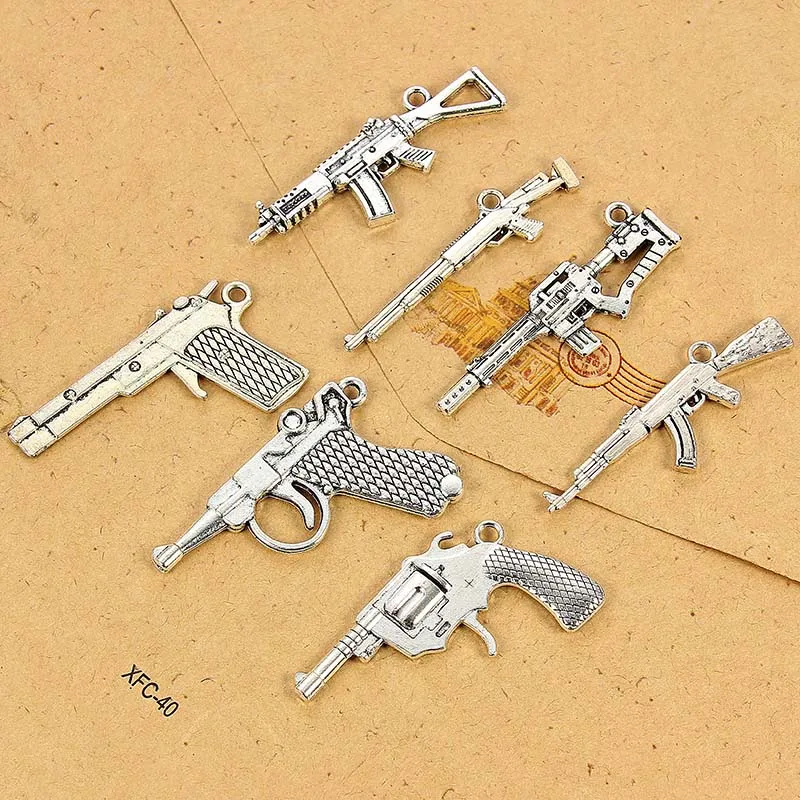 7 шт./лот подвески для пистолета Винтажный серебряный цвет браслетов оптовая