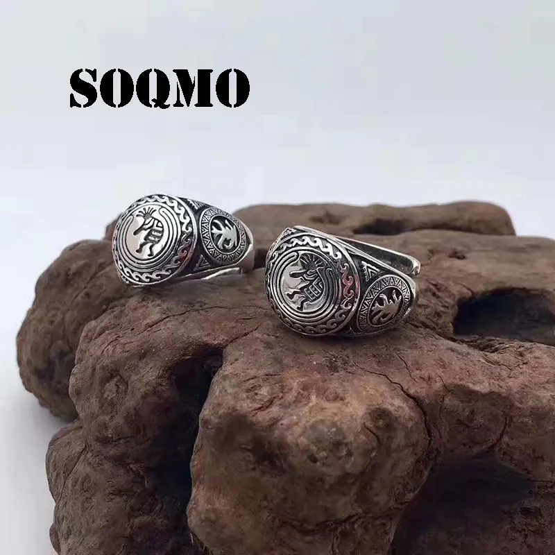 SOQMO мужское Винтажное кольцо 100% Настоящее 925 пробы серебро индийские боги