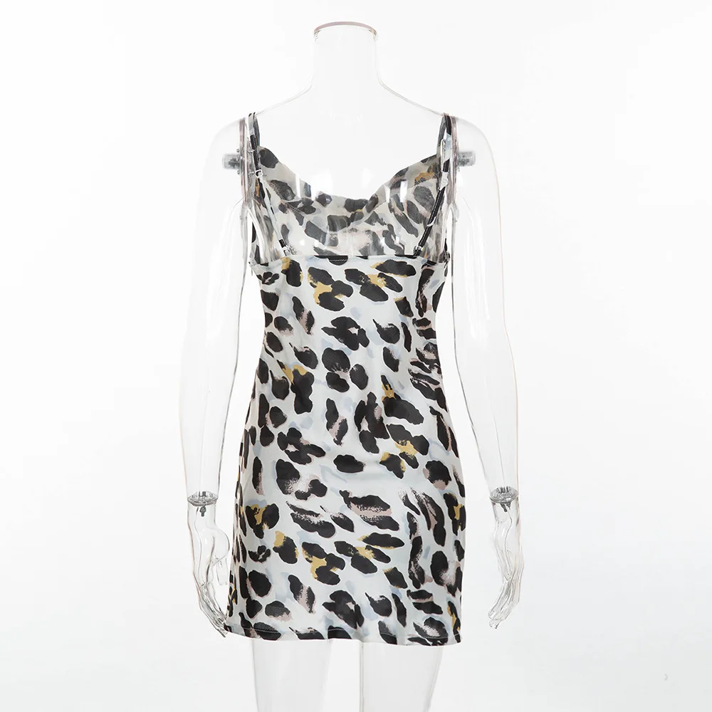 Leopard Summer Dress Women Sleeveless Backless Split Dresses V Neck Slip Sundress Female Sheath Sexy Bodycon Vestidos Femme | Женская
