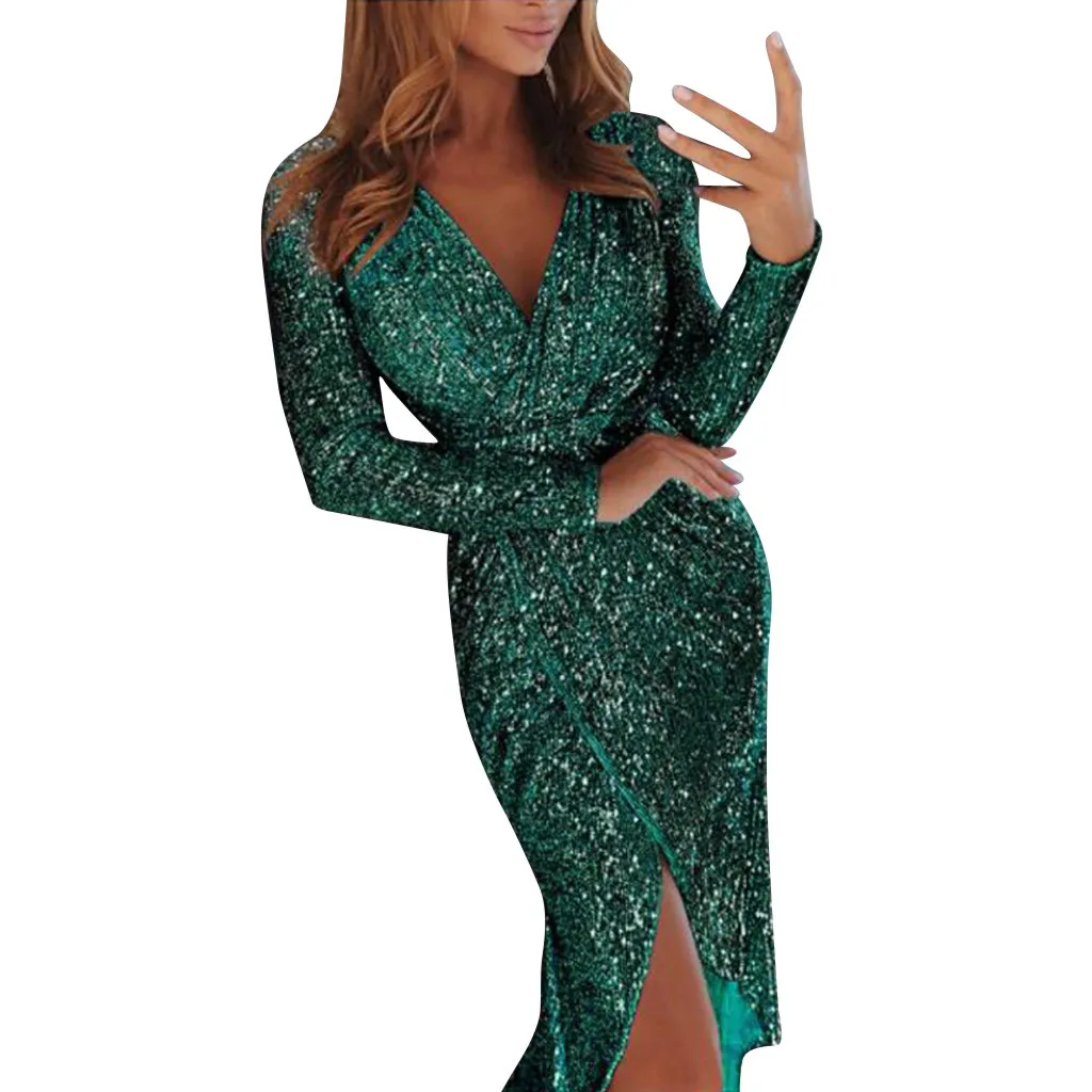 Vestidos mujer 2018 сексуальное женское платье с глубоким v-образным вырезом и блестящими