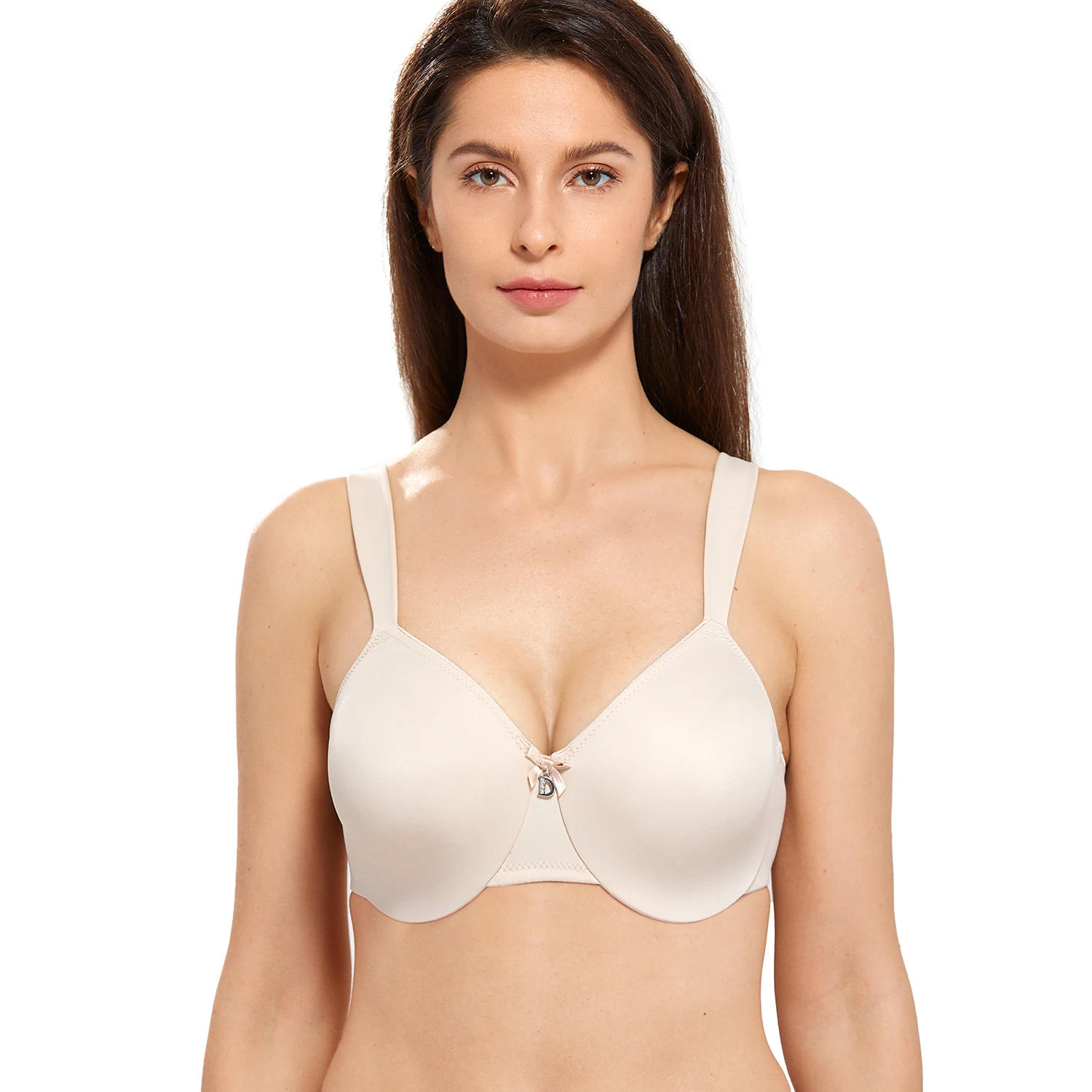 Beige02 DELIMIRA Для женщин размера плюс гладкая полный охват косточках без Мягкий Бюстгальтер Minimizer - Цвет: Beige02