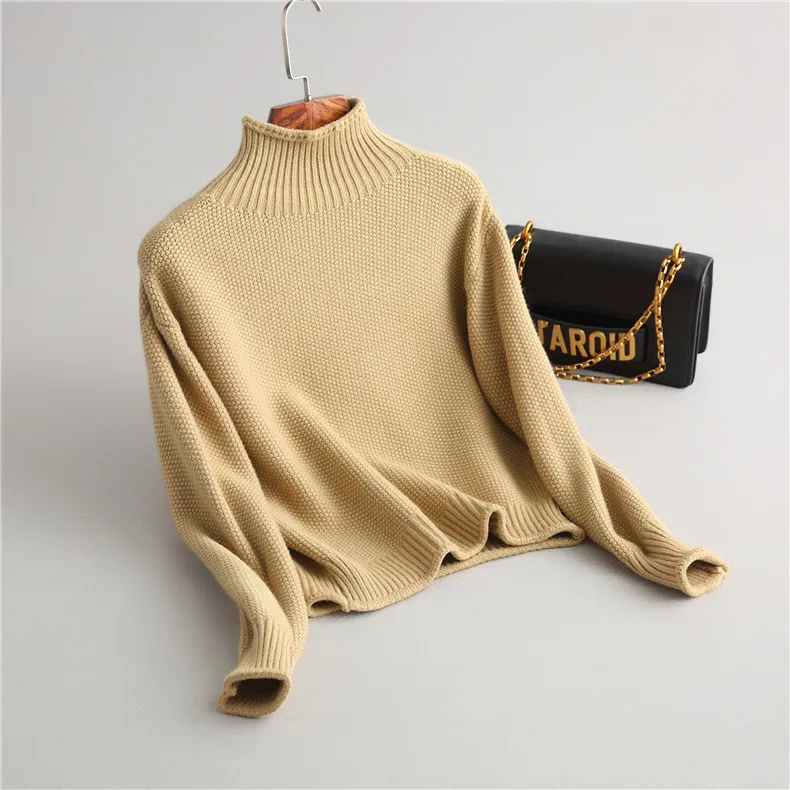 

Sweater Female Autumn-winter thick sweater solid Euro-American fashion sweater with half-high collar and long sleeves
