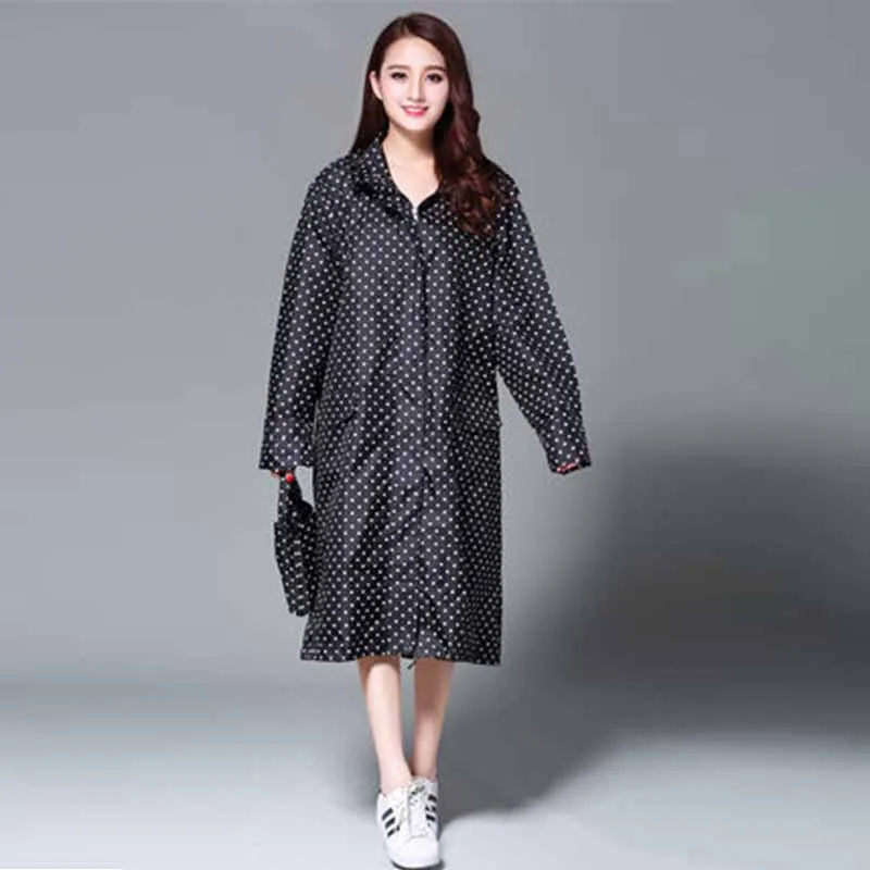 black big dot Модный женский плащ-дождевик, дышащие женские длинные дождевики, женский портативный водоотталкивающий дождевик для женщин, дождевик для взрослых - Цвет: black big dot