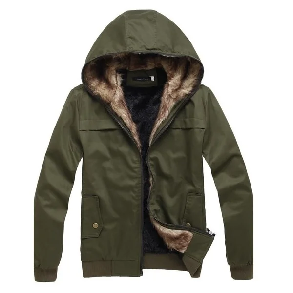 Мужская куртка ZOGAA армейский зеленый хлопковый меховой пуховик классическая