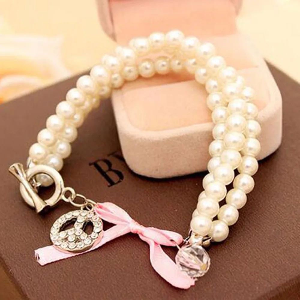 Simulate Pearl Bracelet Women Elastic Rope Charm Bracelets Bangles Girls Fashion Jewelry Pulseras Mujer Perlas | Украшения и
