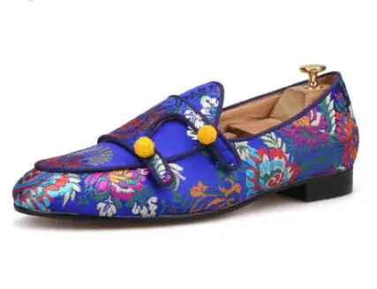 Drop Shipping Zapatos Floral Embroidery Fashion Breathable Cotton Shoes Man Round Toe Monk Straps Casual Flats Colorful Loafers | Обувь