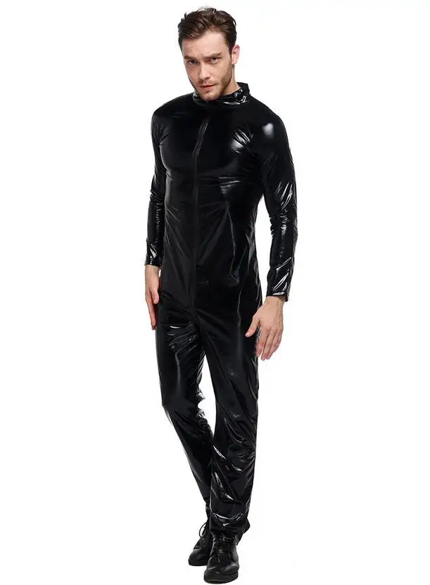 Мужской эротический комбидресс из искусственной кожи на молнии |