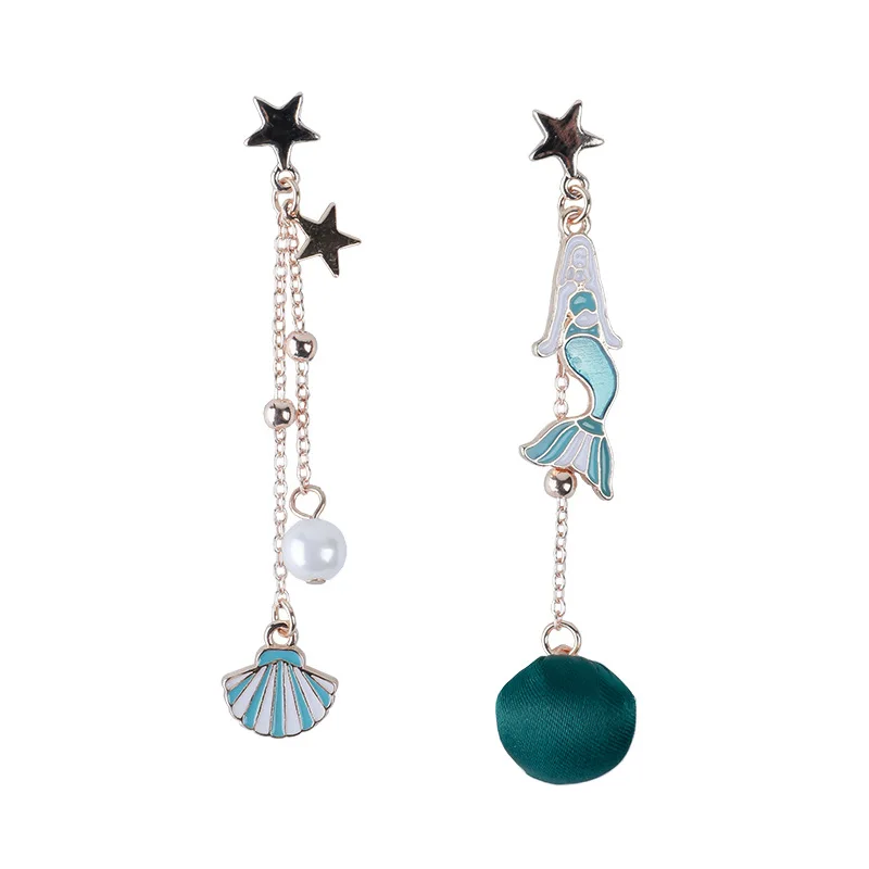 Mermaid tail pearl star earrings female long paragraph simple temperament | Украшения и аксессуары