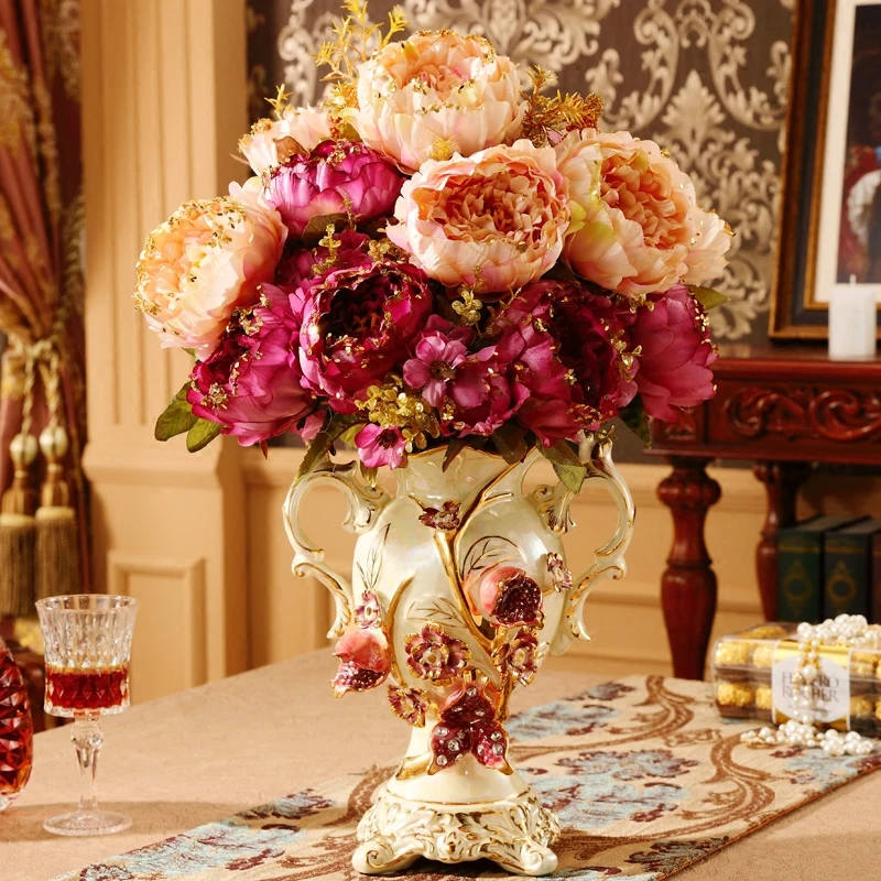 

Luxury European Ceramic Vase Wedding Gift Decoration Ornament Home Livingroom Table Fake Flower Pot Figurines Desk Accessories