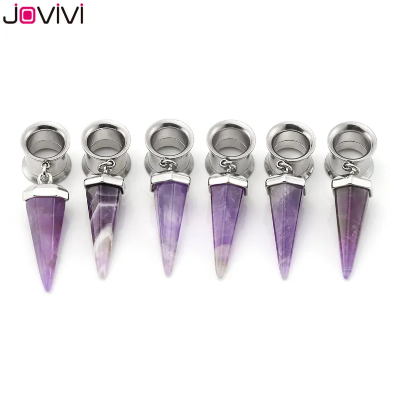 Jovivi 2 шт. камень Исцеление Кристаллы кулон болтаются из нержавеющей стали винтовые Беруши Тоннели Измерительные Приборы Носилки Пирсинг 6-16 мм