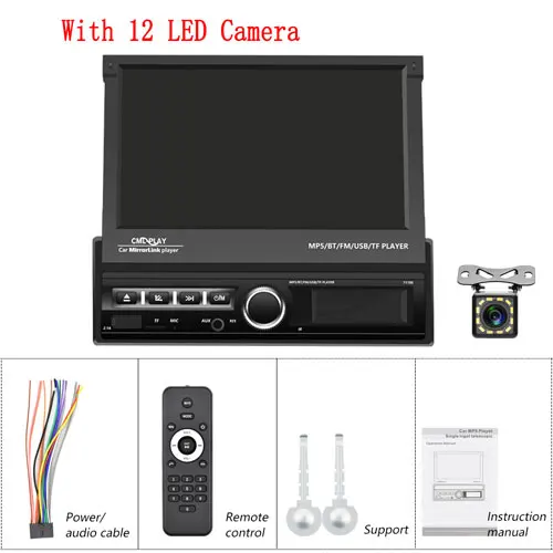 With 12 LED Camera Podofo 7 ''HD MP5 мультимедийный плеер один Din автомагнитолы Android зеркальный видеоплеер автомобильный радиоприемник с Bluetooth USB FM аудио стерео - Цвет: With 12 LED Camera