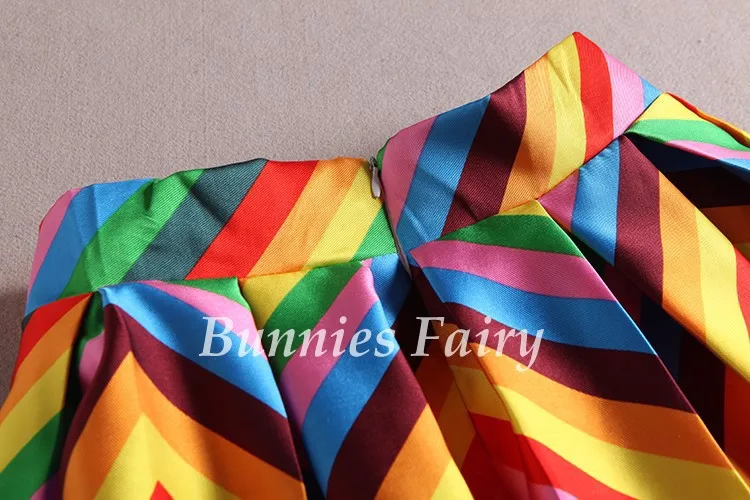 BunniesFairy, длинная, летняя, милая, полосатая, разноцветная, Радужная, с высокой талией, плиссированная юбка миди, Saia Femininas, для отдыха, праздника