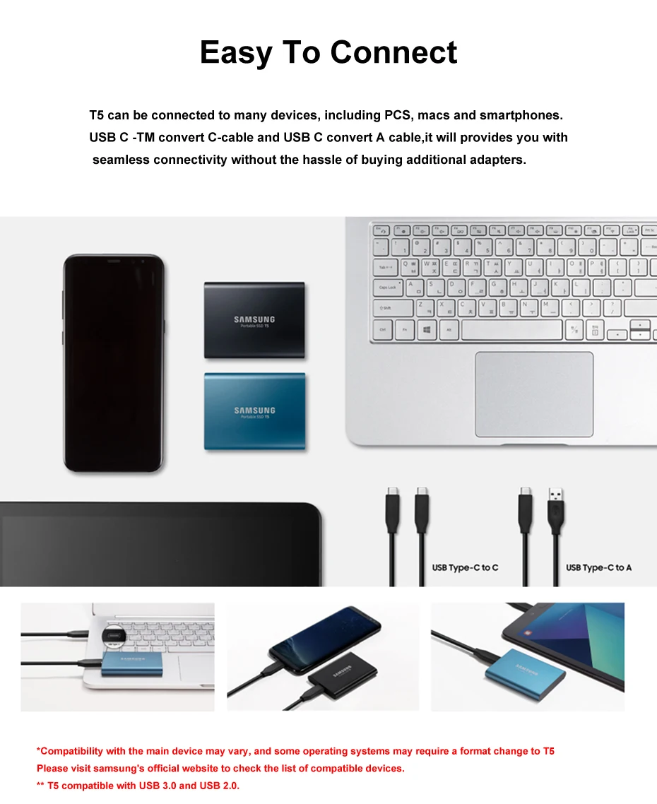 SAMSUNG T5 внешний ssd USB3.1 USB3.0 250 gb/500 gb HD Жесткий диск disco duro externo 1 ТБ твердотельные диски HDD для настольного ноутбука