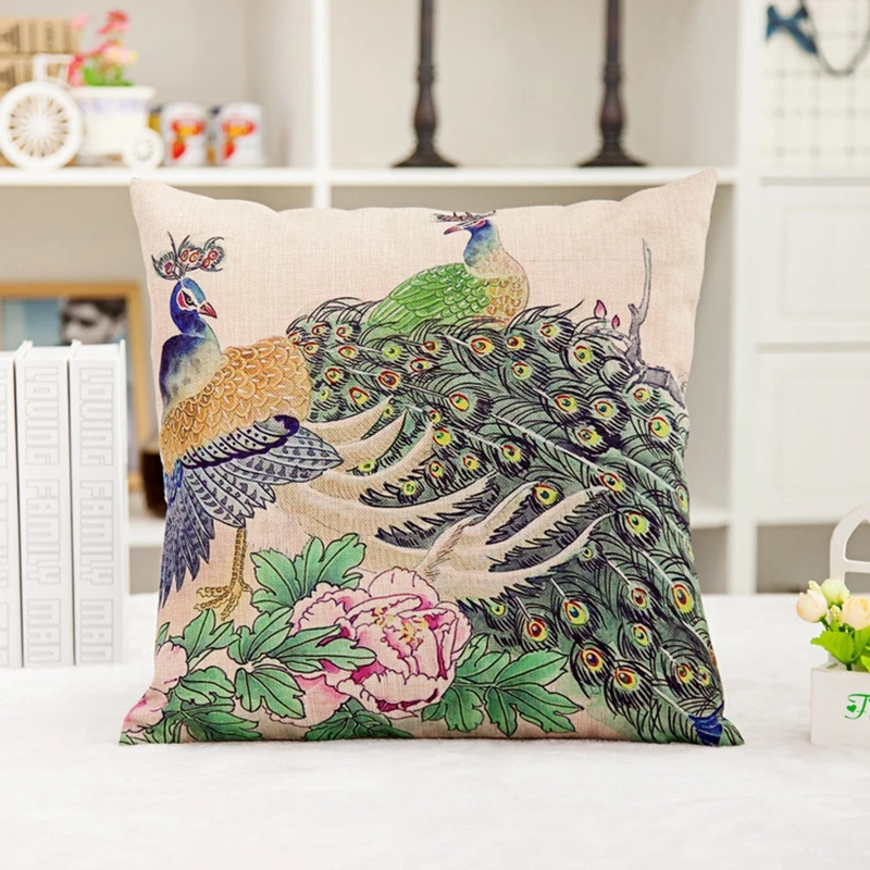 Красочная льняная подушка с павлином для автомобиля синтетическая Подушка офиса