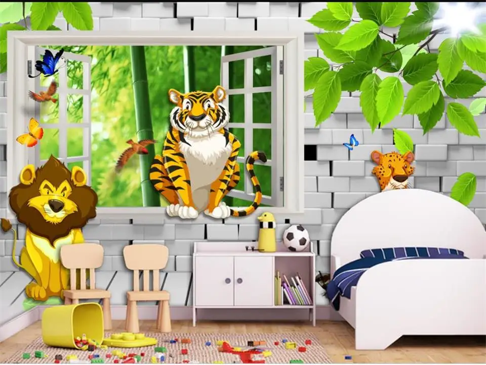 

Пользовательские 3D фото обои детская комната росписи диван ТВ фон обои кирпичная стена Тигр окна 3D картина обои домашний декор