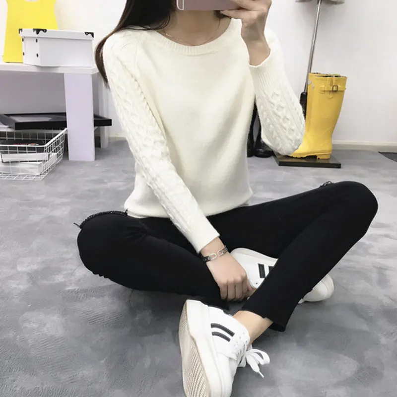 Женские Свитера И Пуловеры 2017 Мода Полный Рукава О-Образным Вырезом Вязаный