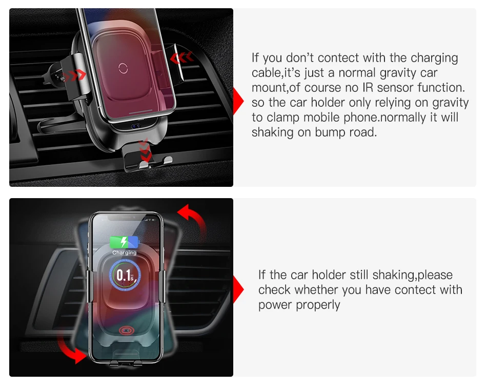 Baseus Автомобильный держатель для телефона для iPhone samsung интеллектуальное инфракрасное Qi автомобильное беспроводное зарядное устройство Держатель для мобильного телефона