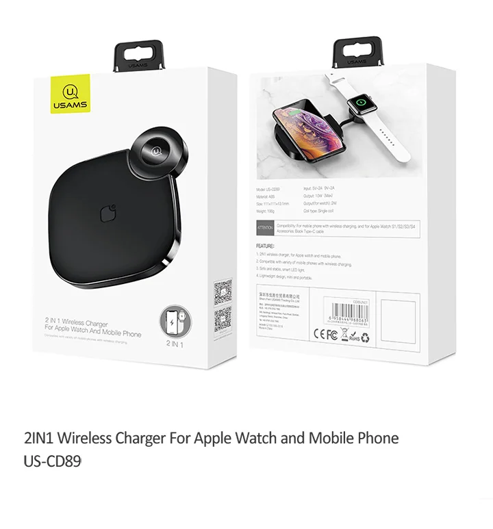 QI Wireless Charger for Apple Watch 4 3 2 1,USAMS Wireless Portable External Battery for iPhone X Samsung Xiaomi charger adapter