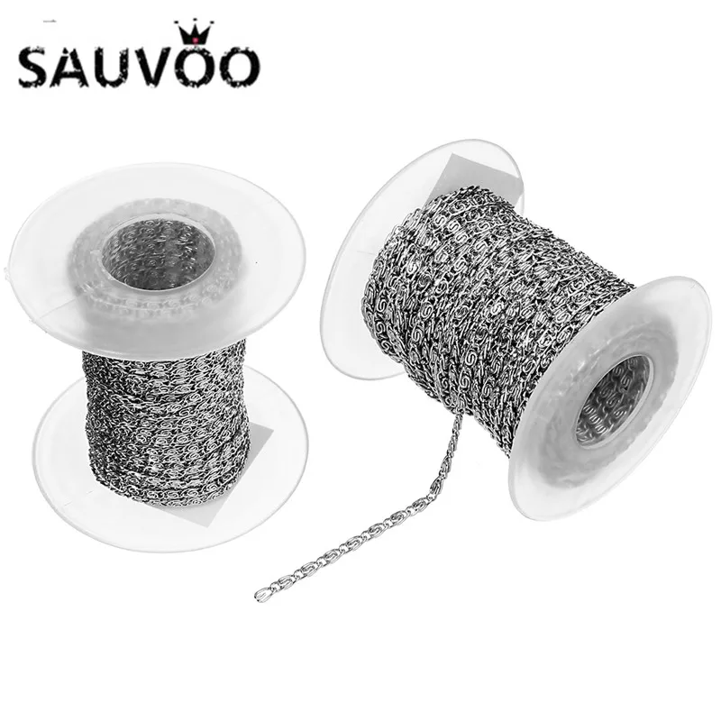 SAUVOO 10 ярдов/лот из нержавеющей стали витая Цепочка 2 мм 3 мм ширина Пшеница звено объемная цепь для DIY аксессуары для ювелирных изделий цепи