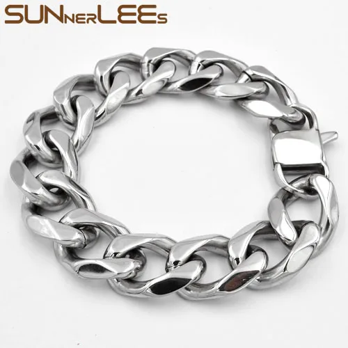 SUNNERLEES браслет из нержавеющей стали 316L 19 мм массивная кубинская цепочка