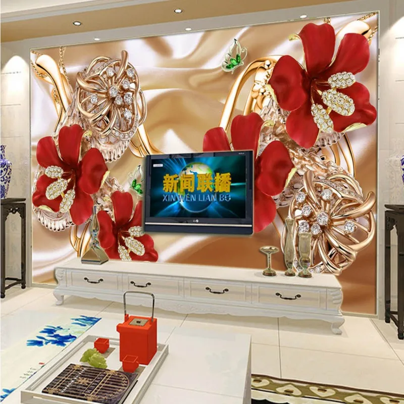 Custom mural Stereo 3D rich jewelry flowers wallpaper TV backdrop wall custom lobby bedroom office | Обустройство дома