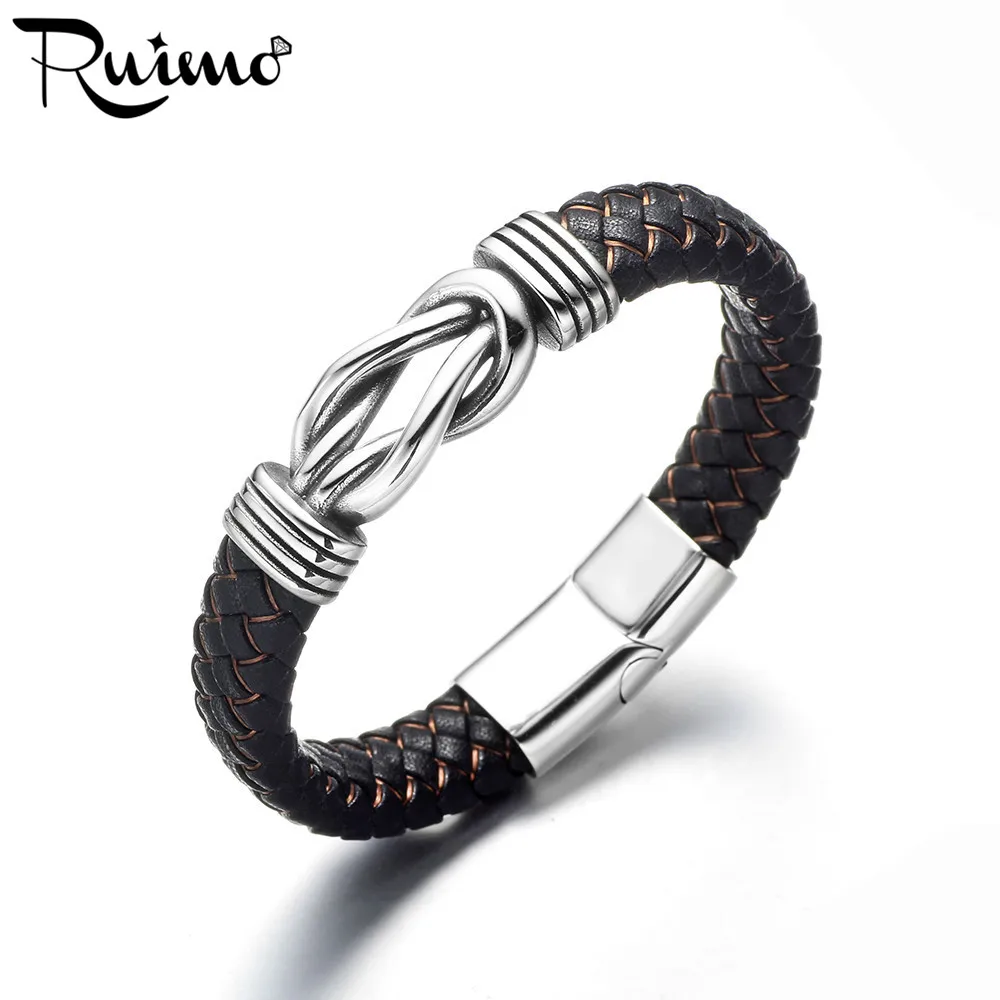 Бесконечный узел соединители RUIMO 316L из нержавеющей стали для мужчин кожаный