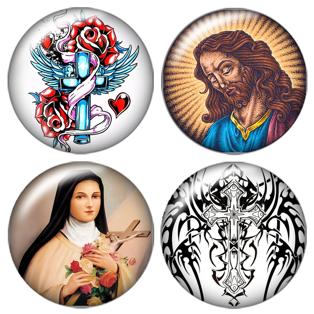 

Jesus Cross Faith 10pcs mixed 12mm/16mm/18mm/25mm Round photo glass cabochon demo flat back Making findings ZB0421