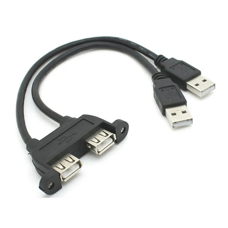 

Combo Dual USB 2.0 Male to Female Extension with Screw Panel Mount Holes Cable 0.2m