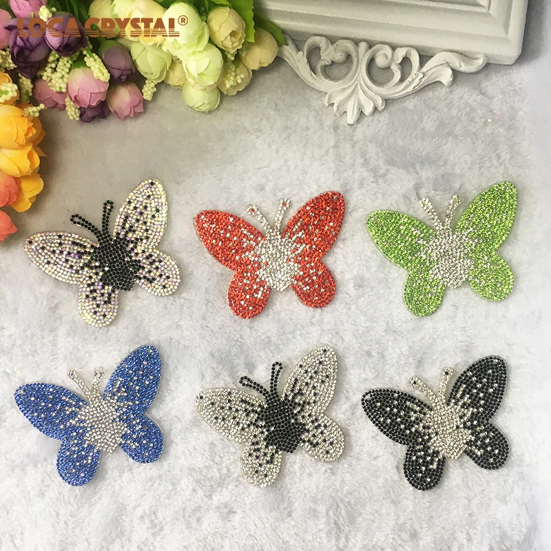 2 шт. 8*6 см креативная Хрустальная нашивка в форме бабочки 6 цветов стразы горячей