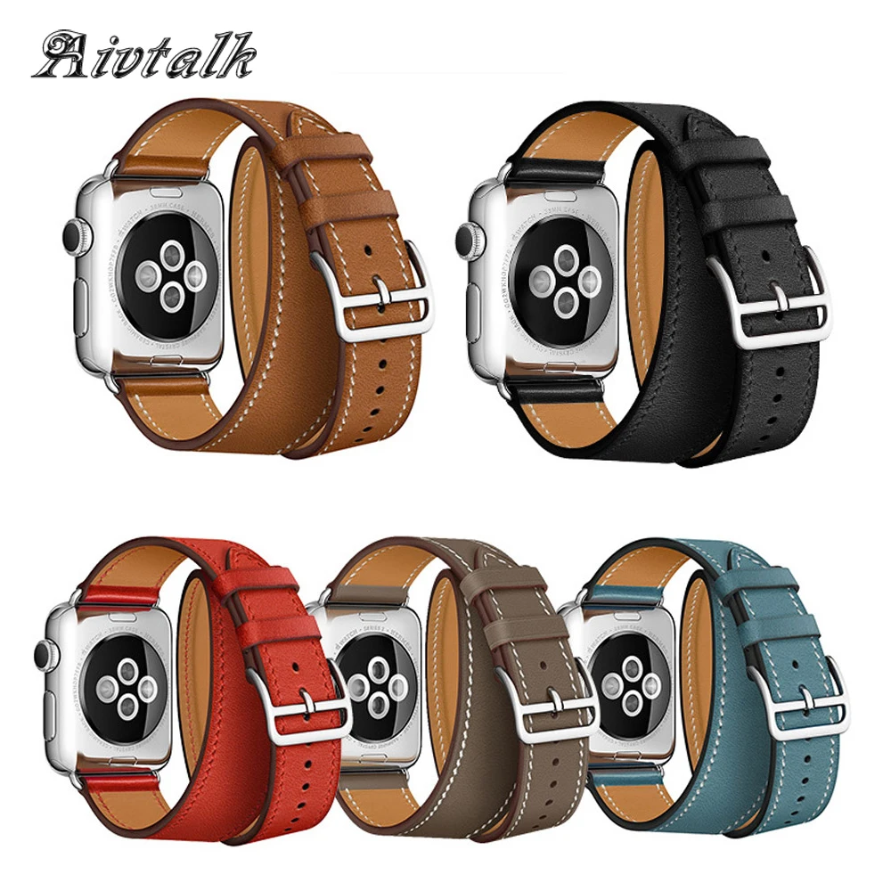 Aivtalk ремешок из натуральной кожи для Apple Watch 42 мм 38 часов браслет двойная петля iwatch
