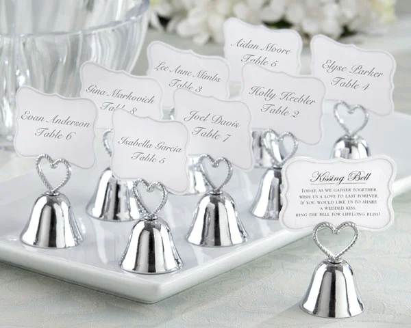 

Heart Topped "Kissing Bell" Place Card & Photo Holders for wedding silver 1000 pcs/lot free shipping
