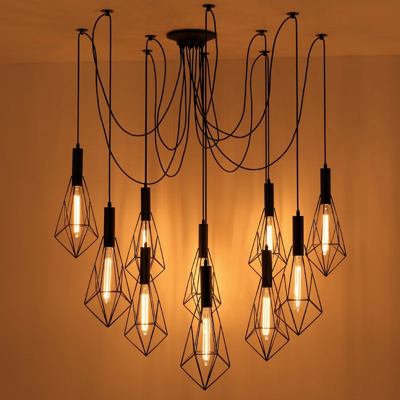 Mordern Nordic Retro Edison Bulb Light Chandelier Vintage Loft Antique Adjustable DIY E27 Art Spider Ceiling Lamp Fixture | Освещение