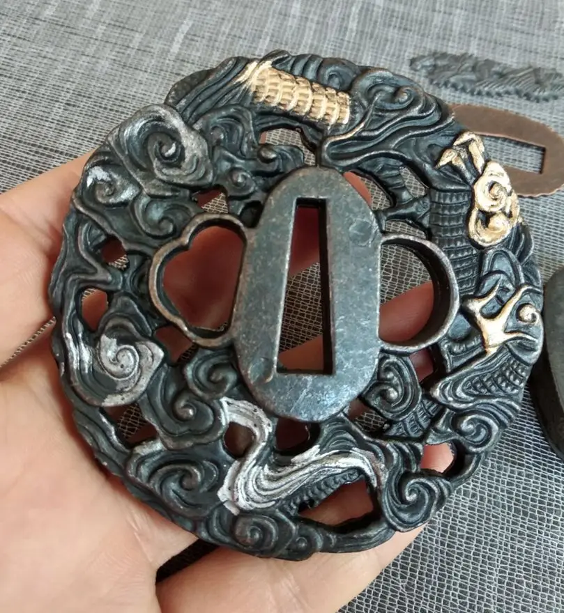 Кованый Набор Фитингов Tsuba для японского самурая Катана Меч Лезвие Дракон облако