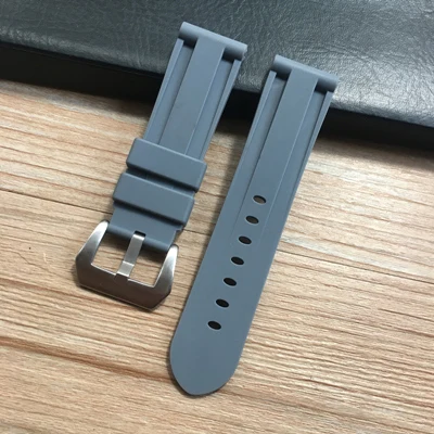 Gray Silver buckle Мягкий 22 мм 24 мм серый красный черный синий красный белый зеленый силиконовый ремешок для часов Panerai Pilot Iwatch Oris ремешок для часов - Цвет ремешка: Gray Silver buckle