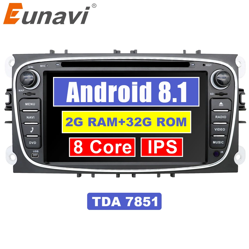 Eunavi 2 din Android 8 1 Octa Core автомобильный DVD плеер с gps навигатором для Ford Focus Galaxy аудио