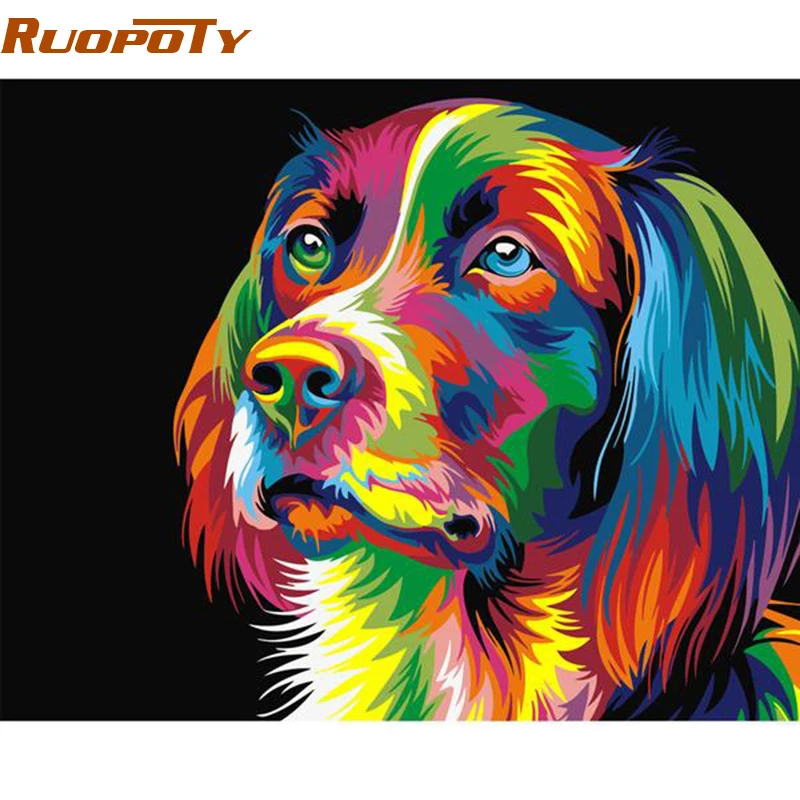 RUOPOTY diy рамка красочная собака DIY фотоакриловая ручная роспись маслом для