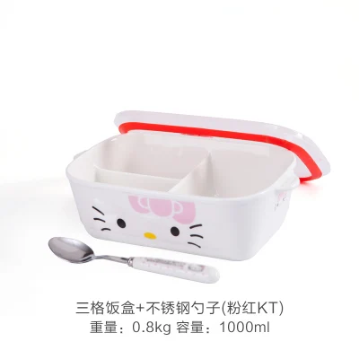 C 3Compartments 2-3 отделения мультфильм животных Керамика Коробки для обедов Procelain Bento LunchBox с ложкой Портативный Еда контейнер Tableware-ZX0484 - Цвет: C 3Compartments